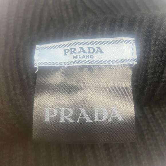 PRADA Black Re-Nylon Wool Beanie Men’s Triangle Logo - Multiple Sizes - Picture 3 of 4
